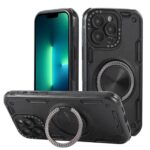 For iPhone 13 Pro Max Three-core Mecha 360 Degree Rotation Magnetic Holder Phone Case(Black)