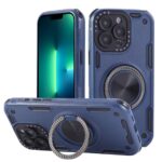For iPhone 13 Pro Max Three-core Mecha 360 Degree Rotation Magnetic Holder Phone Case(Royal Blue)