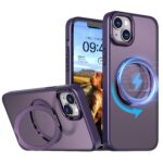 For iPhone 14 Plus kalebol MagSafe Metal Ring Holder Phone Case(Dark Purple)
