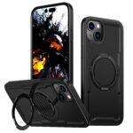 For iPhone 14 Plus kalebol Metal 360 Degree Rotation Holder MagSafe Phone Case(Black)