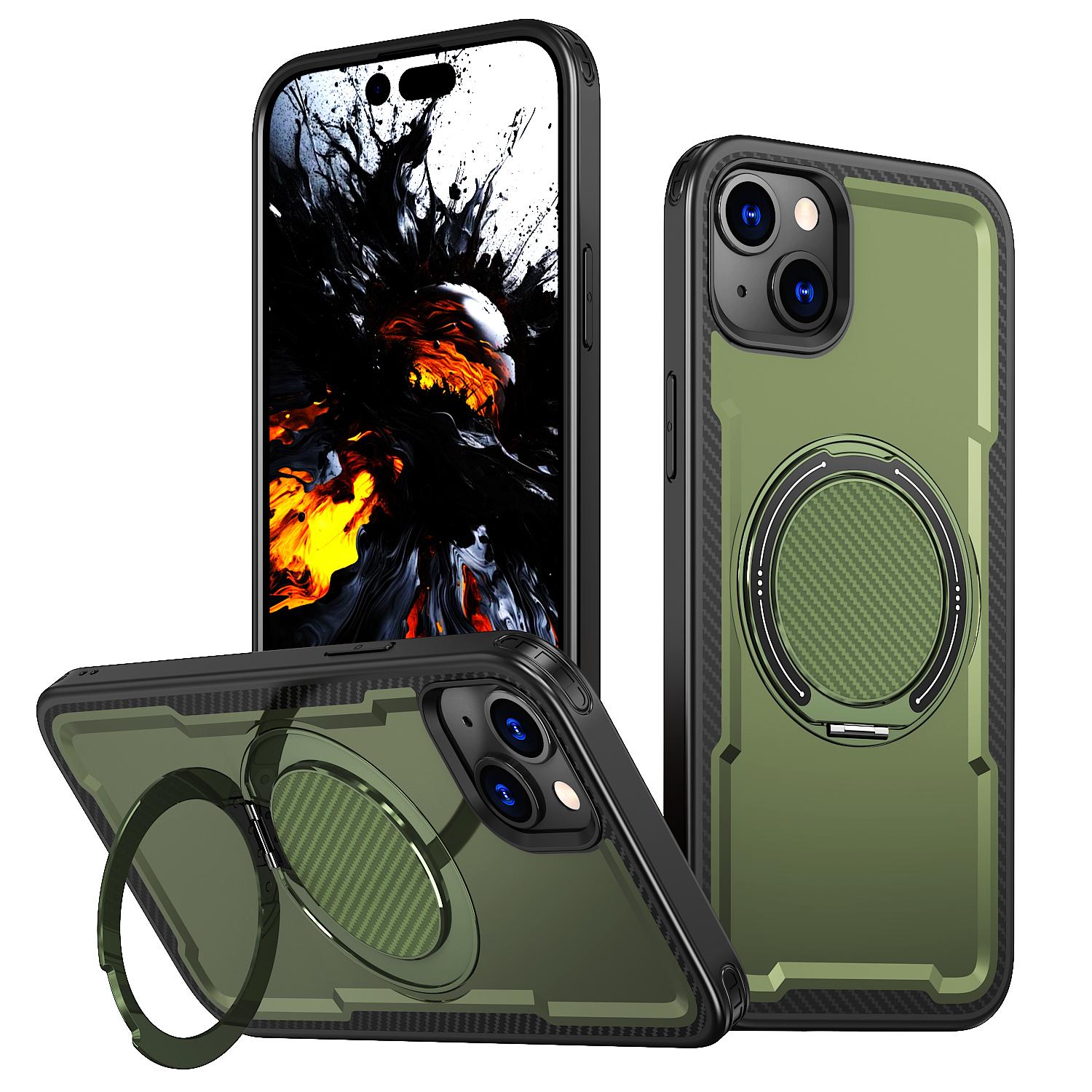 EDA008480213E.jpg For iPhone 14 Plus kalebol Metal 360 Degree Rotation Holder MagSafe Phone Case(Green) - Image 1