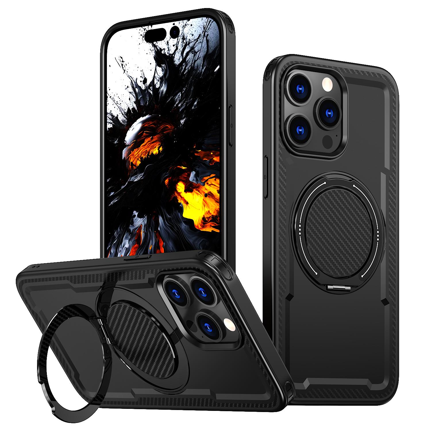 EDA008480216A.jpg For iPhone 14 Pro Max kalebol Metal 360 Degree Rotation Holder MagSafe Phone Case(Black) - Image 1