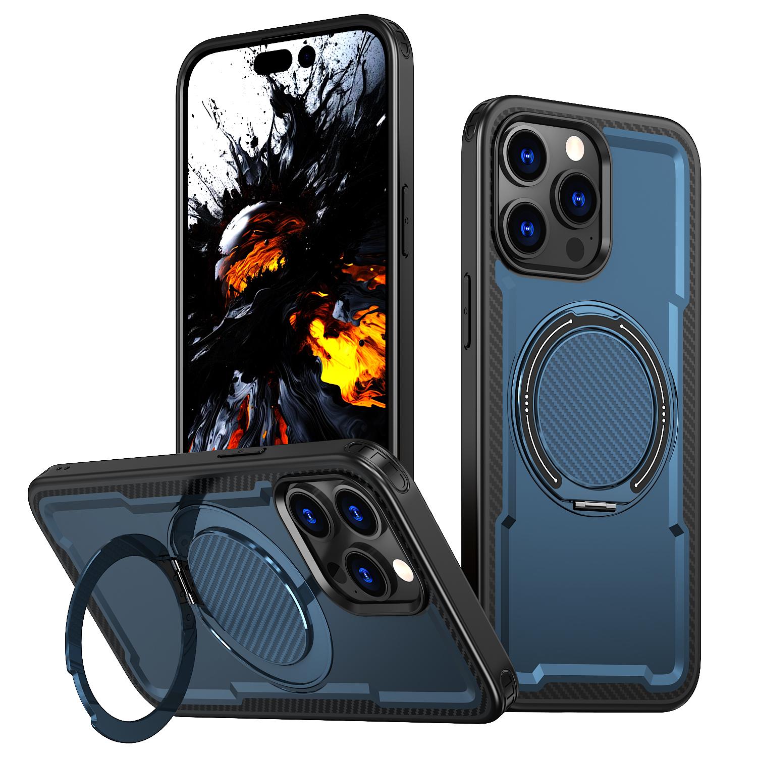 EDA008480217D.jpg For iPhone 13 Pro kalebol Metal 360 Degree Rotation Holder MagSafe Phone Case(Navy Blue) - Image 1