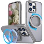 For iPhone 15 Pro Max Kalebol 360-degree Rotating MagSafe Magnetic Holder Phone Case(Titanium Grey)