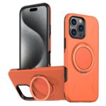 For iPhone 15 Pro Max Metal Rotation Holder MagSafe TPU Hybrid PC Phone Case(Orange)