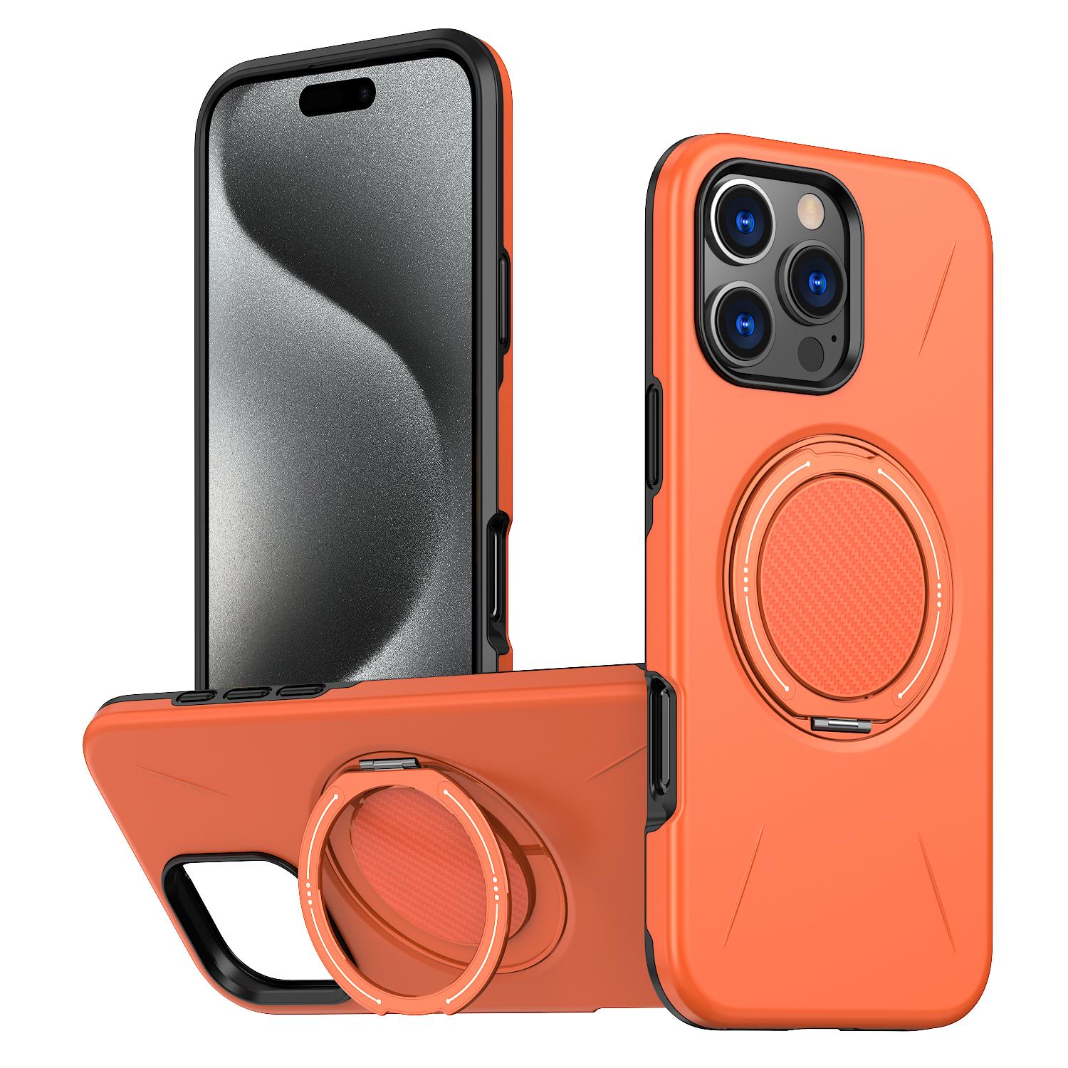 EDA008511509A.jpg For iPhone 15 Pro Max Metal Rotation Holder MagSafe TPU Hybrid PC Phone Case(Orange) - Image 1