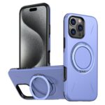 For iPhone 15 Pro Max Metal Rotation Holder MagSafe TPU Hybrid PC Phone Case(Purple)