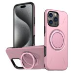 For iPhone 15 Pro Max Metal Rotation Holder MagSafe TPU Hybrid PC Phone Case(Pink)