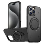 For iPhone 15 Pro Max Metal Rotation Holder MagSafe TPU Hybrid PC Phone Case(Black)