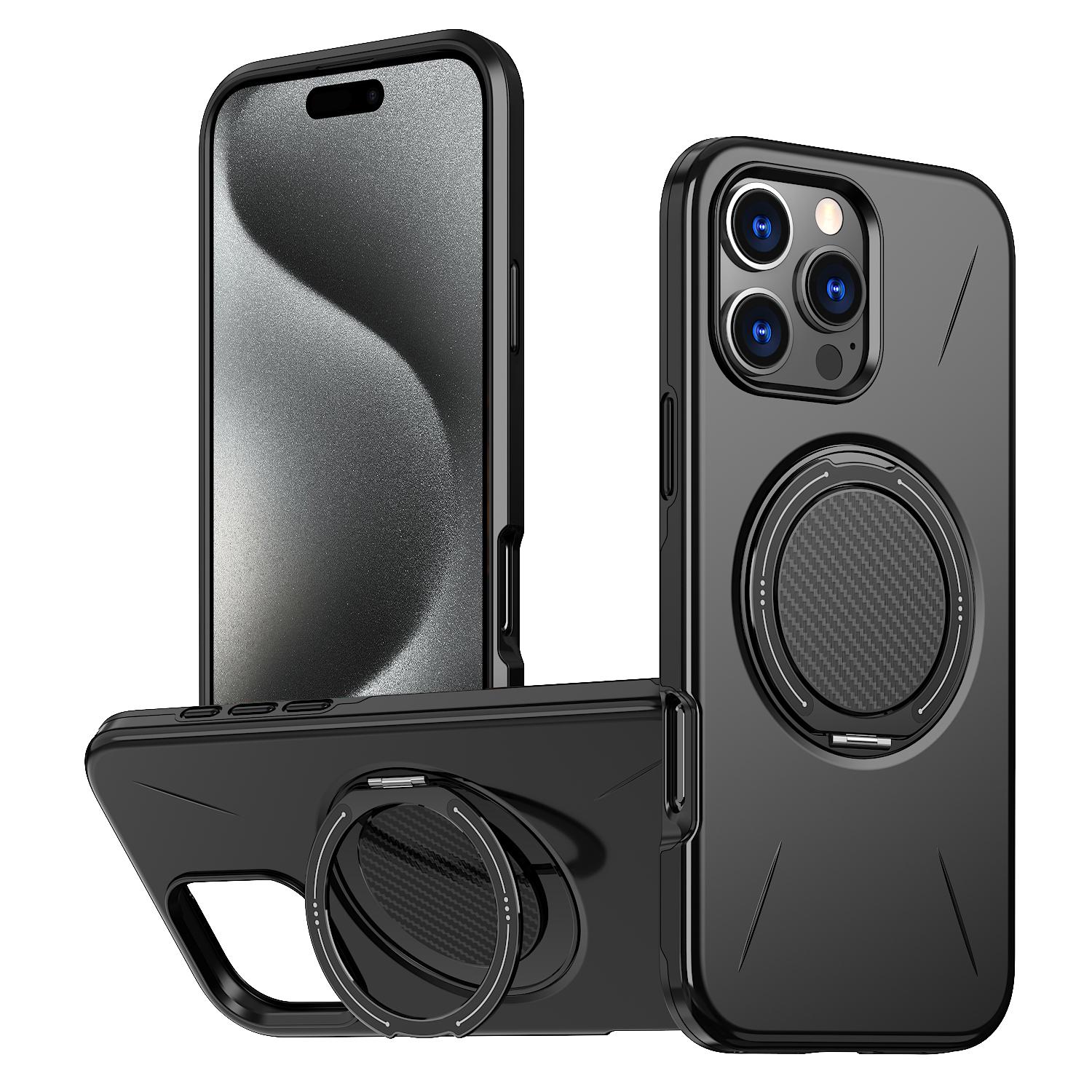 EDA008511509D.jpg For iPhone 15 Pro Max Metal Rotation Holder MagSafe TPU Hybrid PC Phone Case(Black) - Image 1