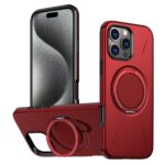 For iPhone 15 Pro Max Metal Rotation Holder MagSafe TPU Hybrid PC Phone Case(Red)
