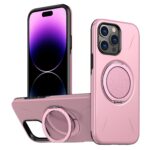 For iPhone 14 Pro Metal Rotation Holder MagSafe TPU Hybrid PC Phone Case(Pink)