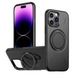 For iPhone 14 Pro Metal Rotation Holder MagSafe TPU Hybrid PC Phone Case(Black)