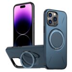 For iPhone 14 Pro Metal Rotation Holder MagSafe TPU Hybrid PC Phone Case(Navy Blue)