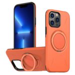For iPhone 13 Pro Metal Rotation Holder MagSafe TPU Hybrid PC Phone Case(Orange)