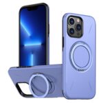 For iPhone 13 Pro Metal Rotation Holder MagSafe TPU Hybrid PC Phone Case(Purple)