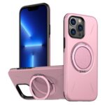 For iPhone 13 Pro Metal Rotation Holder MagSafe TPU Hybrid PC Phone Case(Pink)