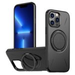 For iPhone 13 Pro Metal Rotation Holder MagSafe TPU Hybrid PC Phone Case(Black)