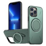 For iPhone 13 Pro Metal Rotation Holder MagSafe TPU Hybrid PC Phone Case(Grey Green)