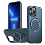 For iPhone 13 Pro Metal Rotation Holder MagSafe TPU Hybrid PC Phone Case(Navy Blue)