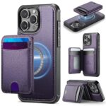 For iPhone 13 Pro JEEHOOD J10 Flip Card Bag MagSafe Split RFID Leather Phone Case(Purple)