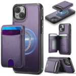 For iPhone 13 JEEHOOD J10 Flip Card Bag MagSafe Split RFID Leather Phone Case(Purple)