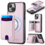 For iPhone 13 JEEHOOD J10 Flip Card Bag MagSafe Split RFID Leather Phone Case(Pink)