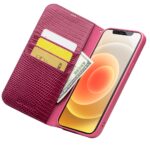 For iPhone 12 mini QIALINO Crocodile Texture Horizontal Flip Leather Case with Card Slots & Wallet (Rose Red) - Image 4