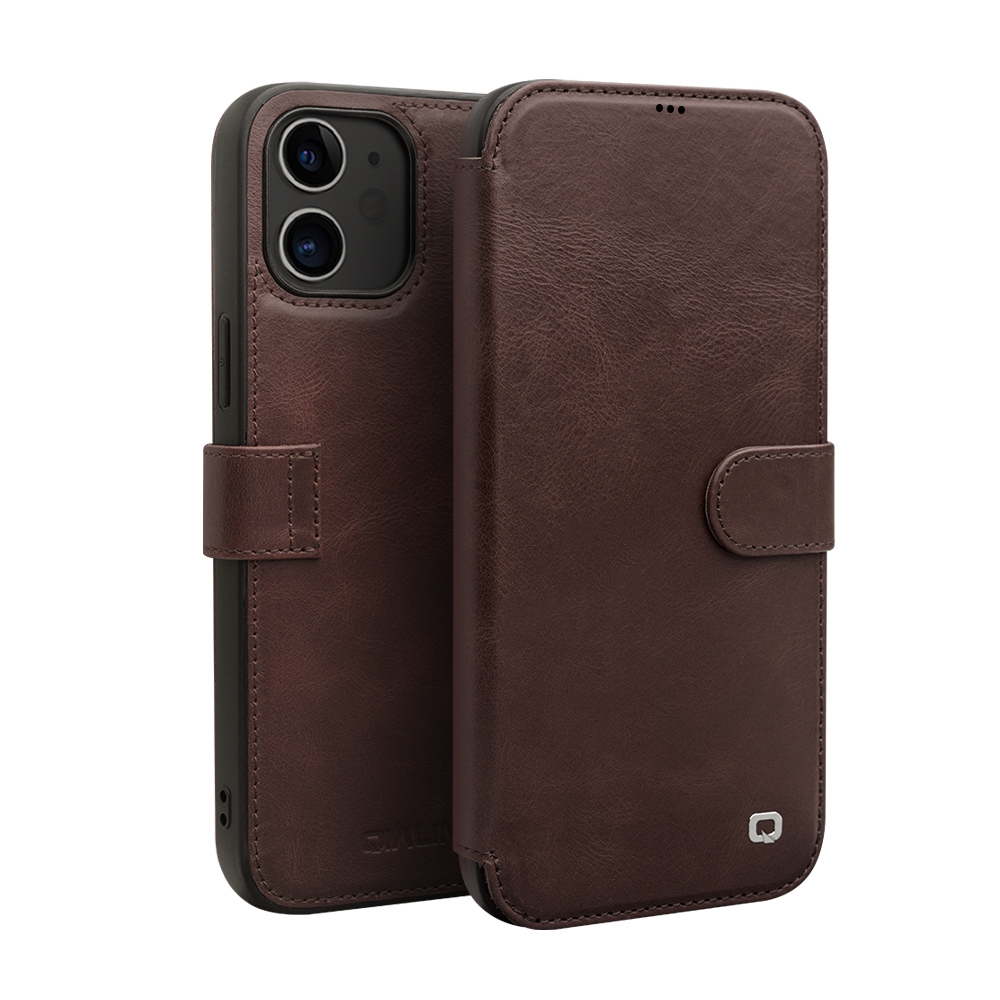 EDA00918101C.jpg For iPhone 12 mini QIALINO Business Magnetic Horizontal Flip Leather Case with Card Slots & Wallet (Dark Brown) - Image 1