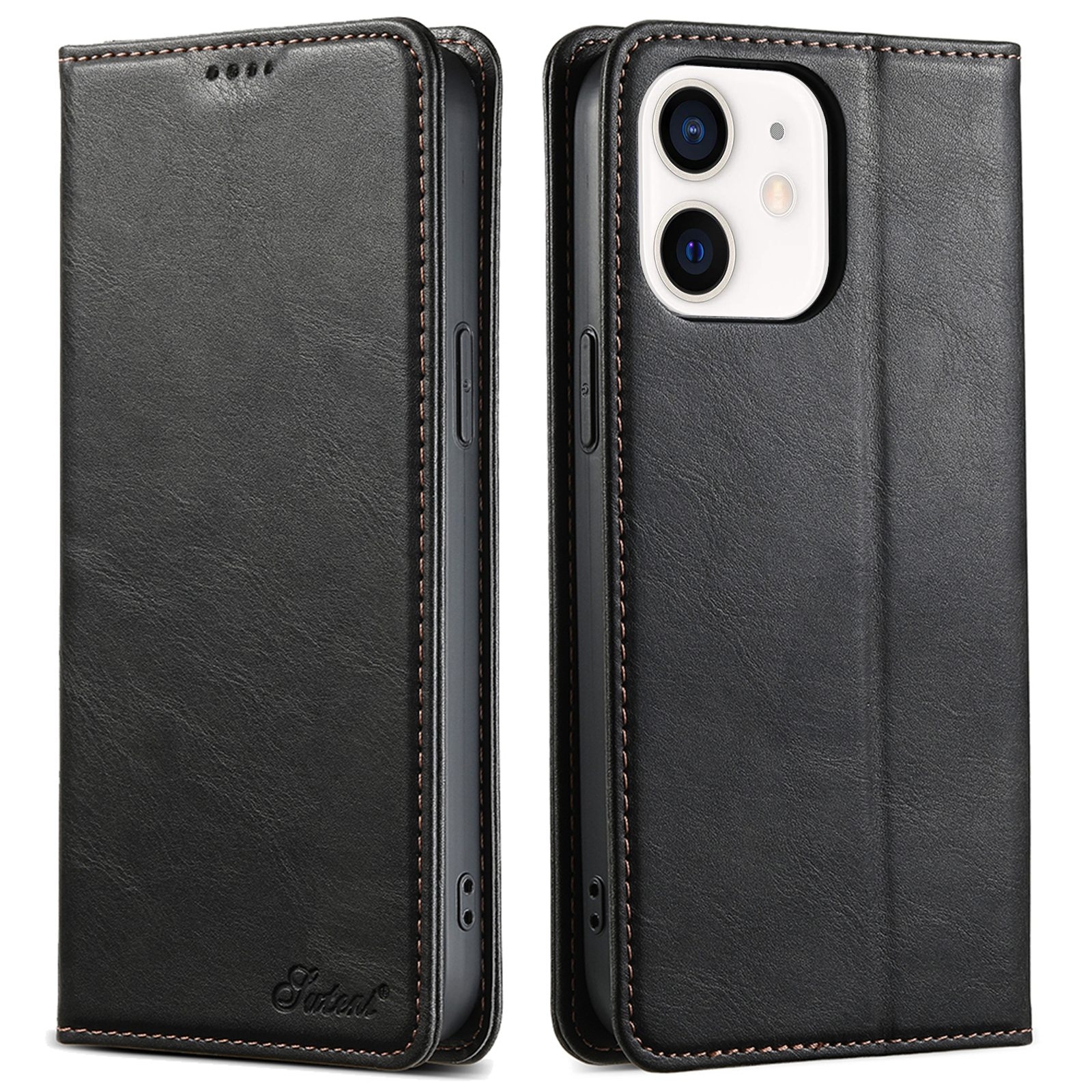 SYA002446115A.jpg For iPhone 12 mini Suteni J02 Oil Wax Wallet Leather Phone Case(Black) - Image 1
