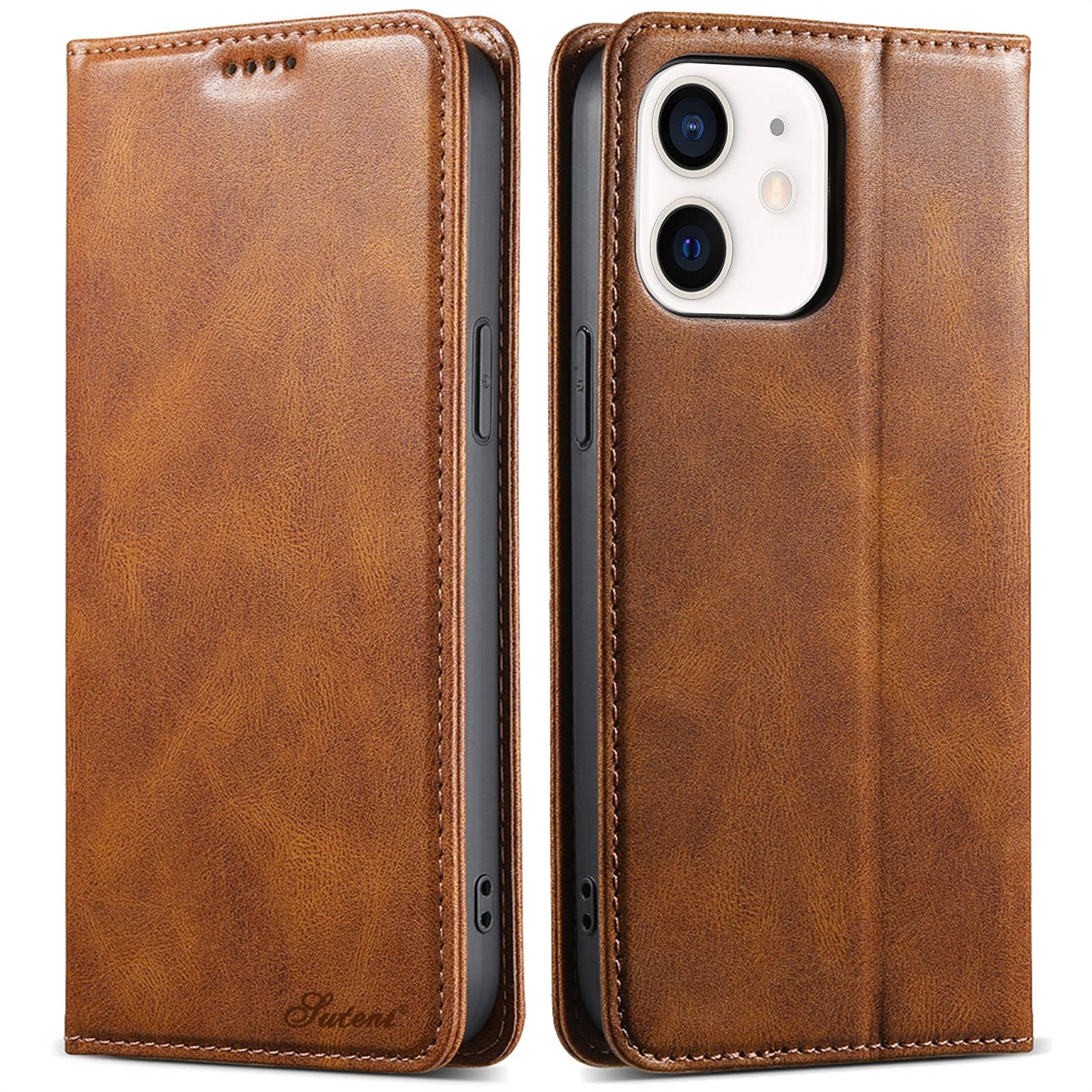 SYA002446115B.jpg For iPhone 12 mini Suteni J02 Oil Wax Wallet Leather Phone Case(Brown) - Image 1