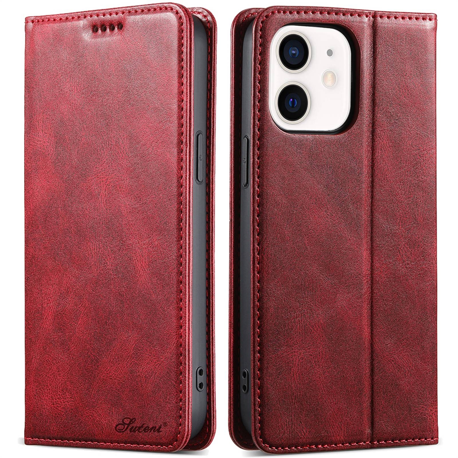 SYA002446115C.jpg For iPhone 12 mini Suteni J02 Oil Wax Wallet Leather Phone Case(Red) - Image 1