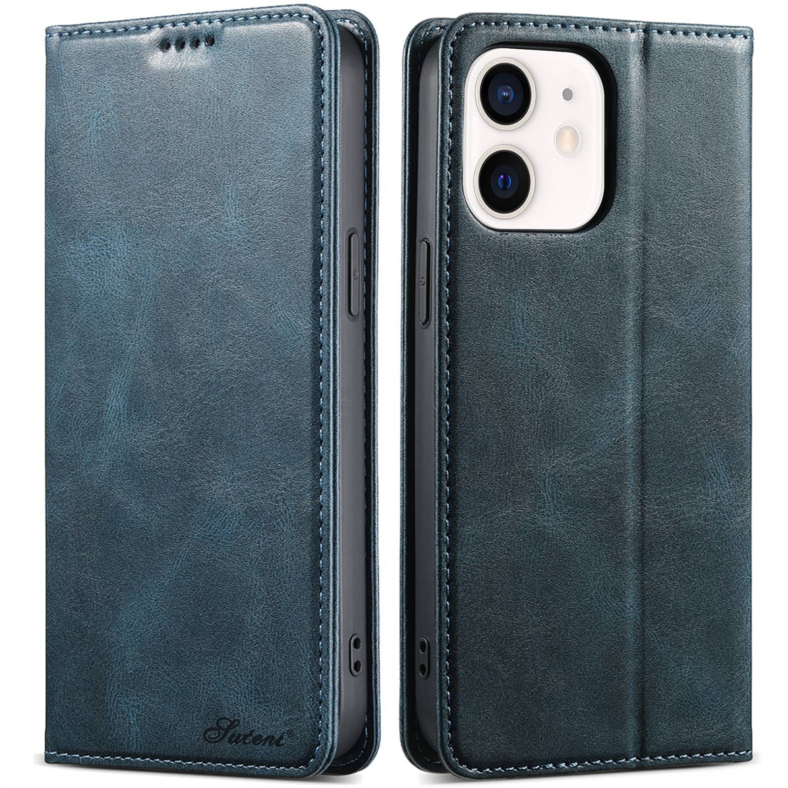 SYA002446115E.jpg For iPhone 12 mini Suteni J02 Oil Wax Wallet Leather Phone Case(Blue) - Image 1