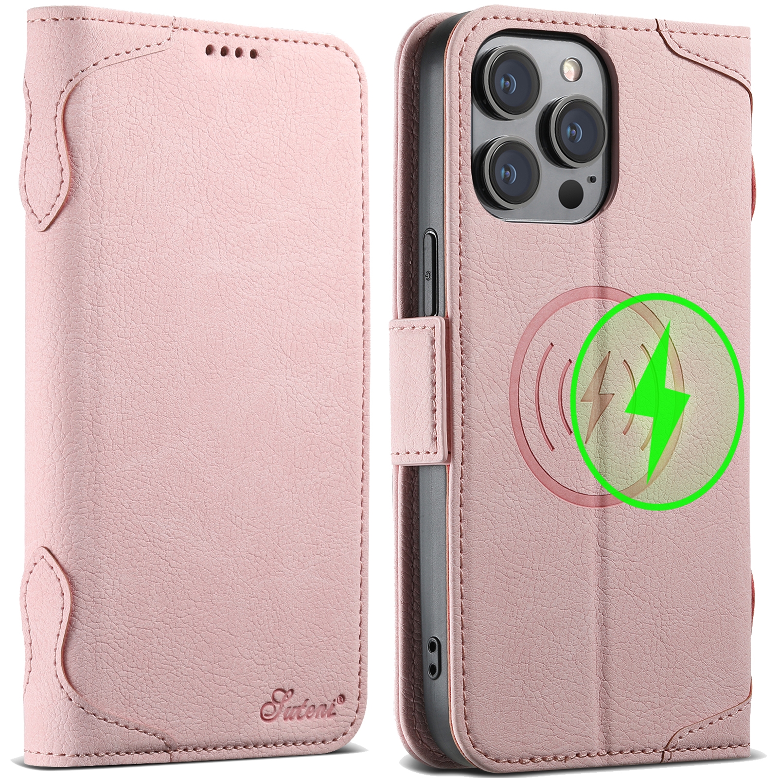 SYA002501211D.jpg For iPhone 15 Pro SUTENI J07 Multifunctional Horizontal Flip Magsafe Leather Phone Case(Pink) - Image 1