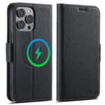 For iPhone 13 Suteni J08 Multifunctional Cross Texture MagSafe Leather Phone Case(Black)