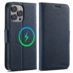 For iPhone 15 Plus Suteni J08 Multifunctional Cross Texture MagSafe Leather Phone Case(Blue)