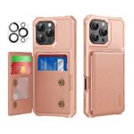 For iPhone 15 Pro ENKAY Hat-Prince Card Slot Wallet TPU Back Leather Phone Case with Lens Film(Rose Gold)