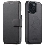 For iPhone 15 Plus Suteni Q05 2-in-1 Multi-function MagSafe Wallet Litchi Leather Phone Case(Black)