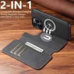 For iPhone 15 Plus Suteni Q05 2-in-1 Multi-function MagSafe Wallet Litchi Leather Phone Case(Black) - Image 5