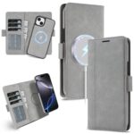 For iPhone 14 Plus Kalebol Strong Magnetic MagSafe Ring 2 In 1 Split Leather Phone Case(Gray)