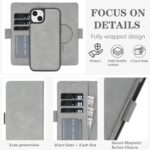 For iPhone 14 Plus Kalebol Strong Magnetic MagSafe Ring 2 In 1 Split Leather Phone Case(Gray) - Image 4