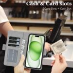 For iPhone 14 Plus Kalebol Strong Magnetic MagSafe Ring 2 In 1 Split Leather Phone Case(Gray) - Image 6