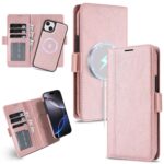For iPhone 14 Plus Kalebol Strong Magnetic MagSafe Ring 2 In 1 Split Leather Phone Case(Rose Gold)
