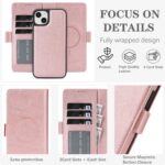 For iPhone 14 Plus Kalebol Strong Magnetic MagSafe Ring 2 In 1 Split Leather Phone Case(Rose Gold) - Image 4