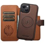 For iPhone 15 Plus Suteni Q05 -in-1 Multi-function MagSafe Wallet Big Litchi Leather Phone Case(Brown) - Image 2