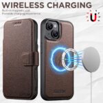 For iPhone 15 Plus Suteni Q05 -in-1 Multi-function MagSafe Wallet Big Litchi Leather Phone Case(Brown) - Image 3