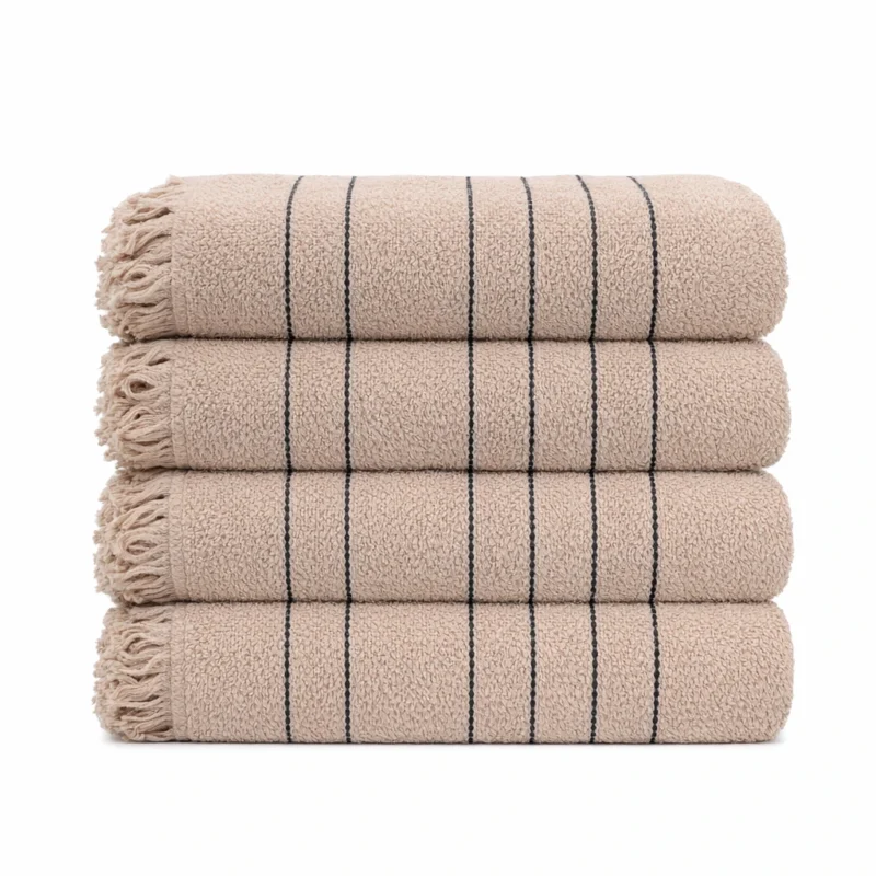 Latte Lines Bath Hand Towels - 600GSM 100% cotton, 50 x 90 cm
