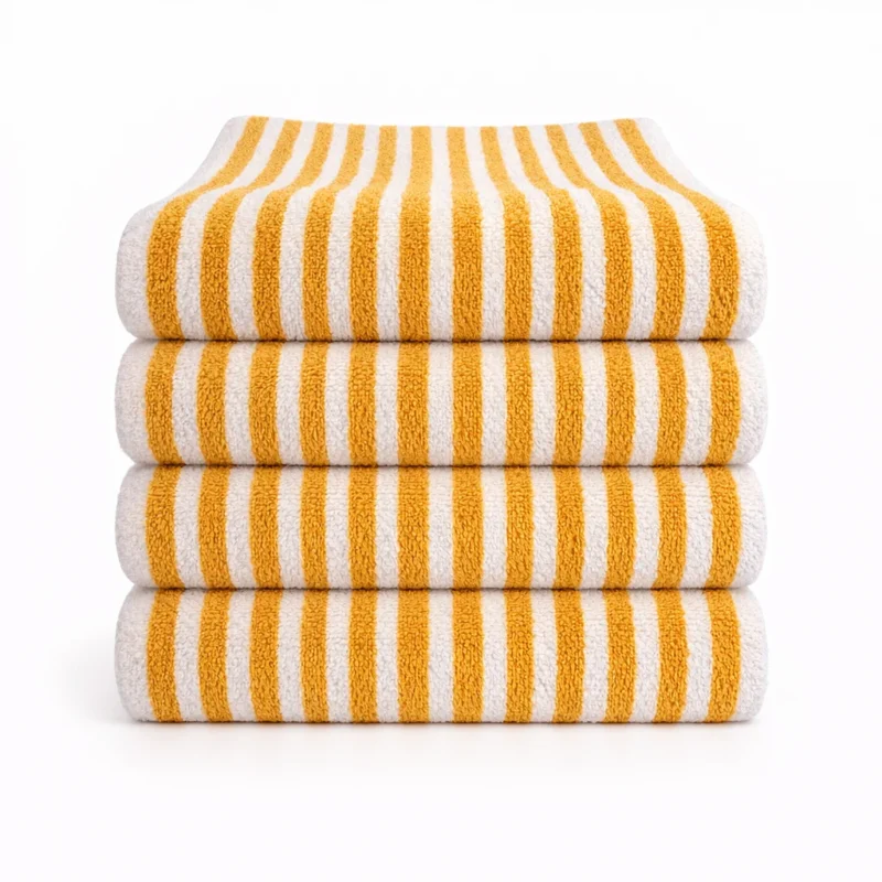 Yellow Stripes Bath Hand Towels in 600GSM 100% combed long-staple cotton, 50 x 90 cm