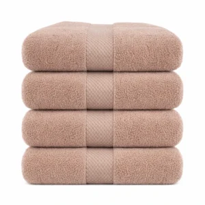 Beige Close-up of 600GSM towel texture — 100% cotton loops showing plush, absorbent construction, 50x90 cm size