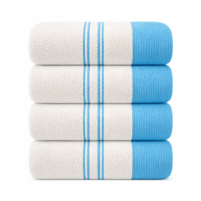 White Blue Border Bath Hand Towel in 600GSM 100% combed long-staple cotton, 50 x 90 cm